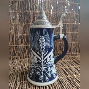 Blue and White Ceramic Beer Stein Germany
